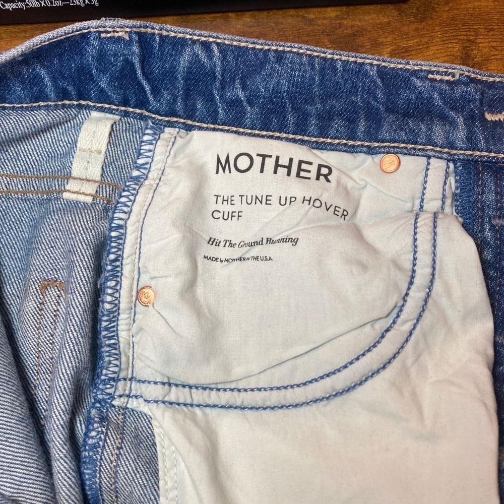 Mother Superior The Tune Up Hover Cuff Jeans Blue High Rise Straight Leg Size 24 - Picture 5 of 11